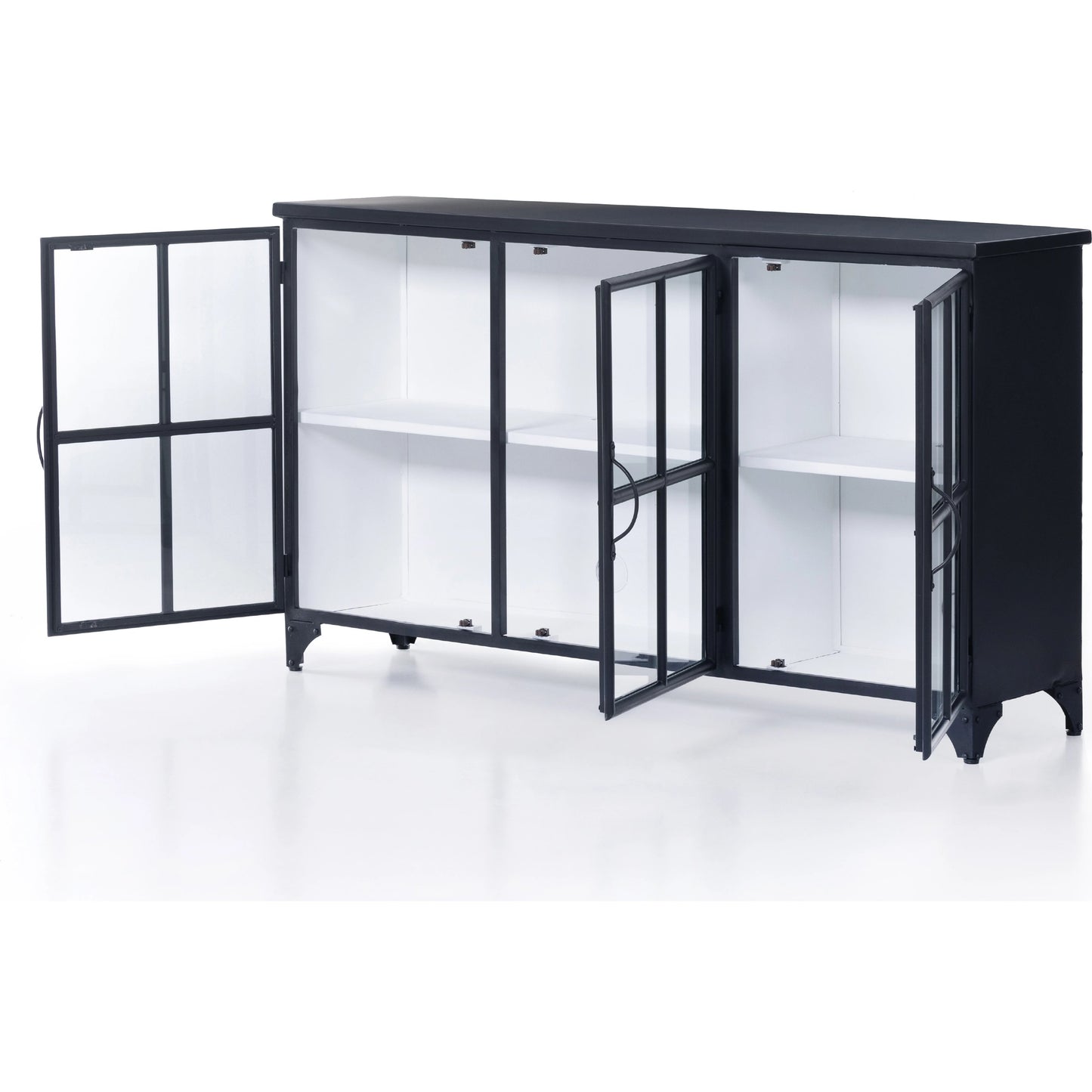003 SI-2074165 | Additional Silo | Camila 3 Door Cabinet by Four Hands in black. Made from iron, tempered glass in a modern style.