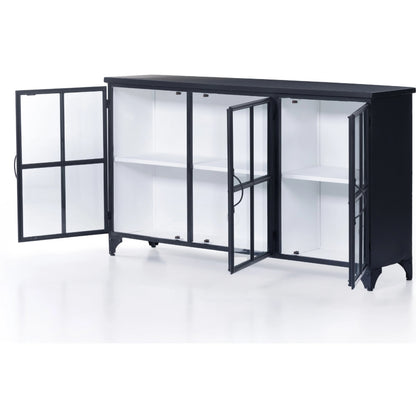 Camila 3 Door Cabinet by Four Hands in black. Made from iron, tempered glass in a modern style.