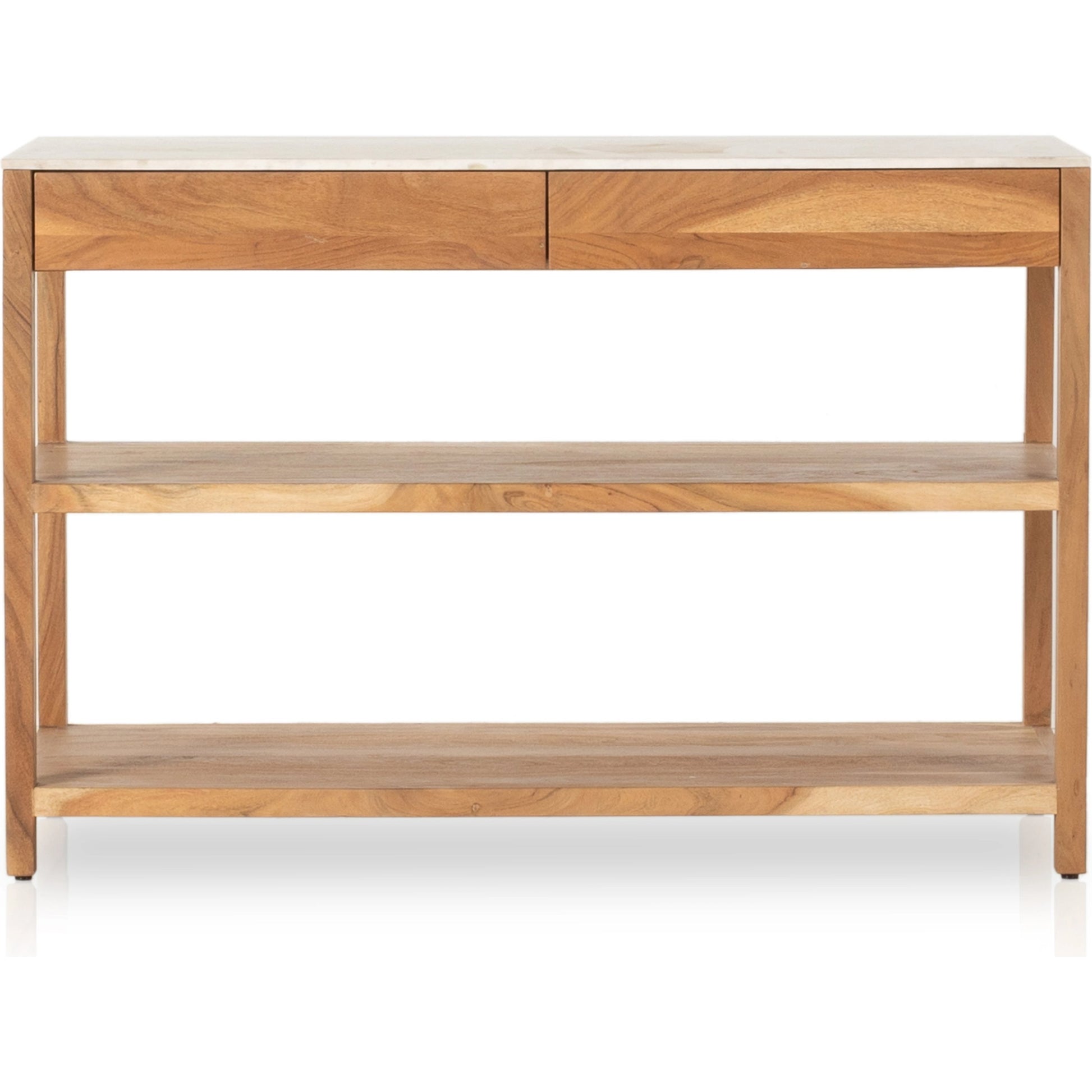 Indira Small Kitchen Island by Four Hands in smoked acacia, white marble. Made from solid acacia, solid marble, engineered hardwood in a modern style.