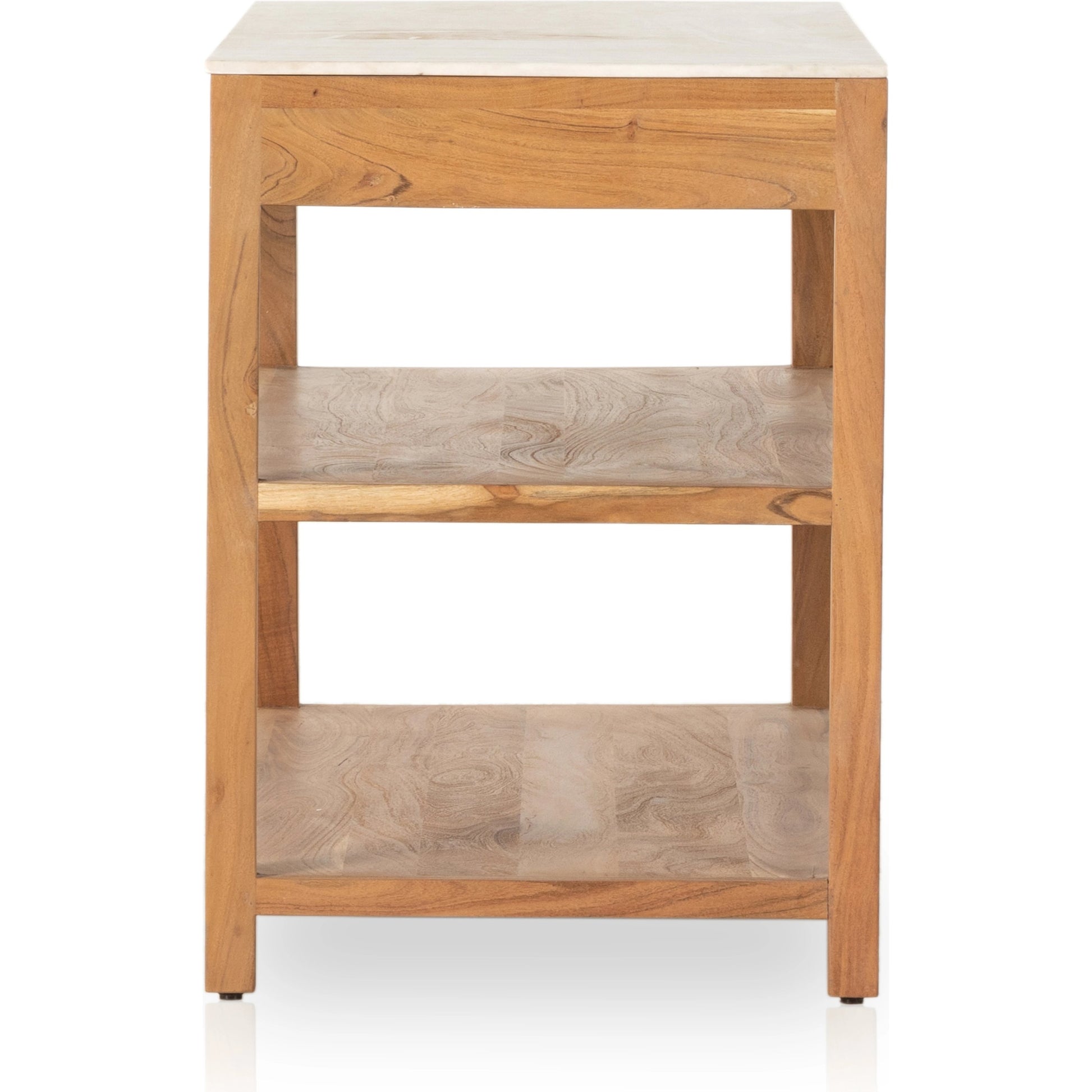 Indira Small Kitchen Island by Four Hands in smoked acacia, white marble. Made from solid acacia, solid marble, engineered hardwood in a modern style.