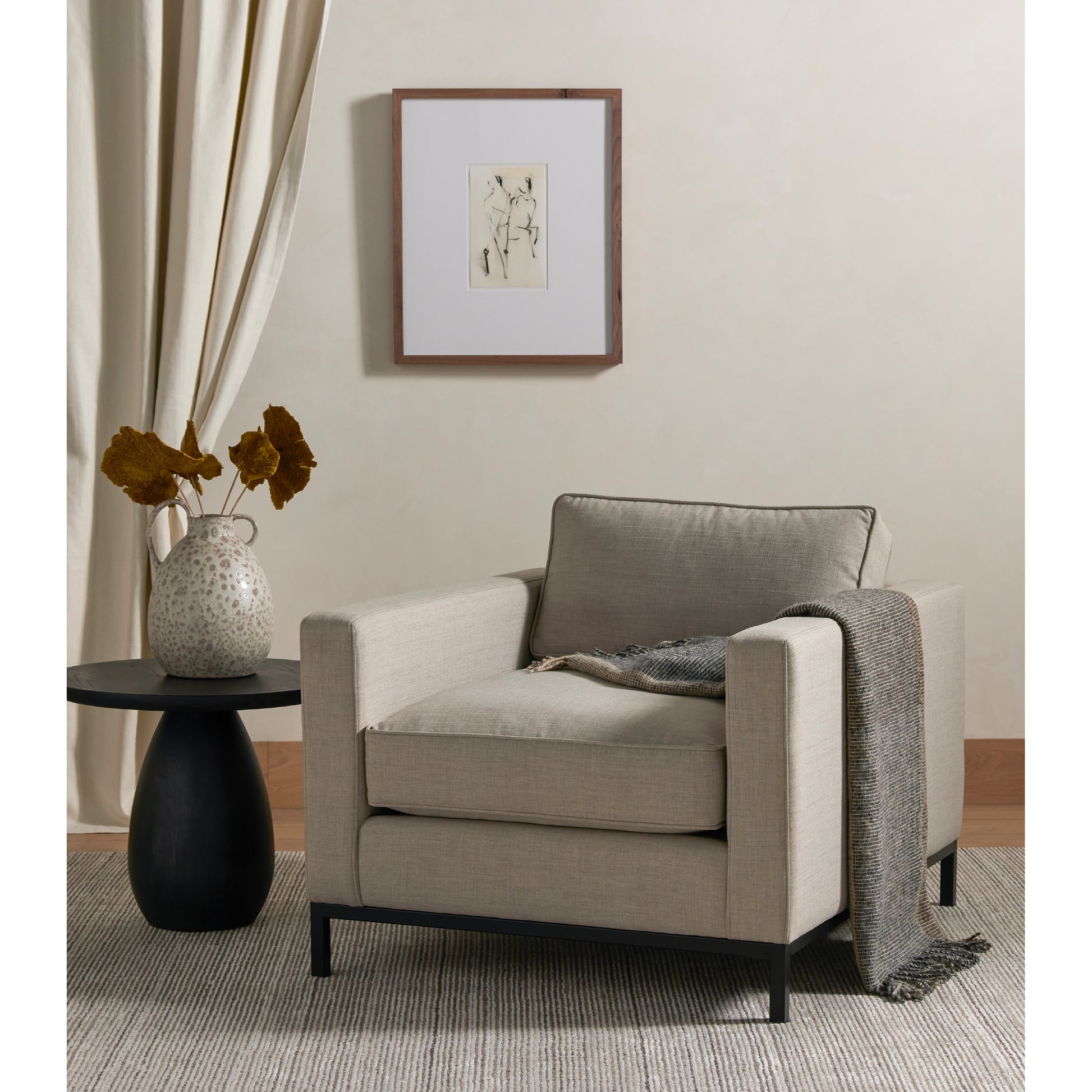 Merla End Table by Four Hands in black wash ash, black wash ash veneer and black wash ash. Made from ash veneer, solid ash in a modern style.