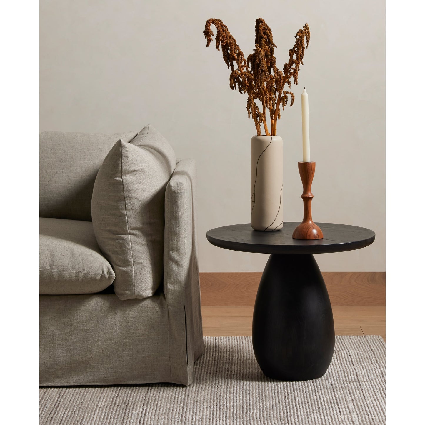 011 SI-1902713 | Lifestyle | Merla End Table by Four Hands in black wash ash, black wash ash veneer and black wash ash. Made from ash veneer, solid ash in a modern style.