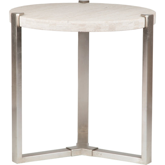 Denizen Round Lamp Table by Artistica Home in champagne silver leaf. Made from unique in a modern style.