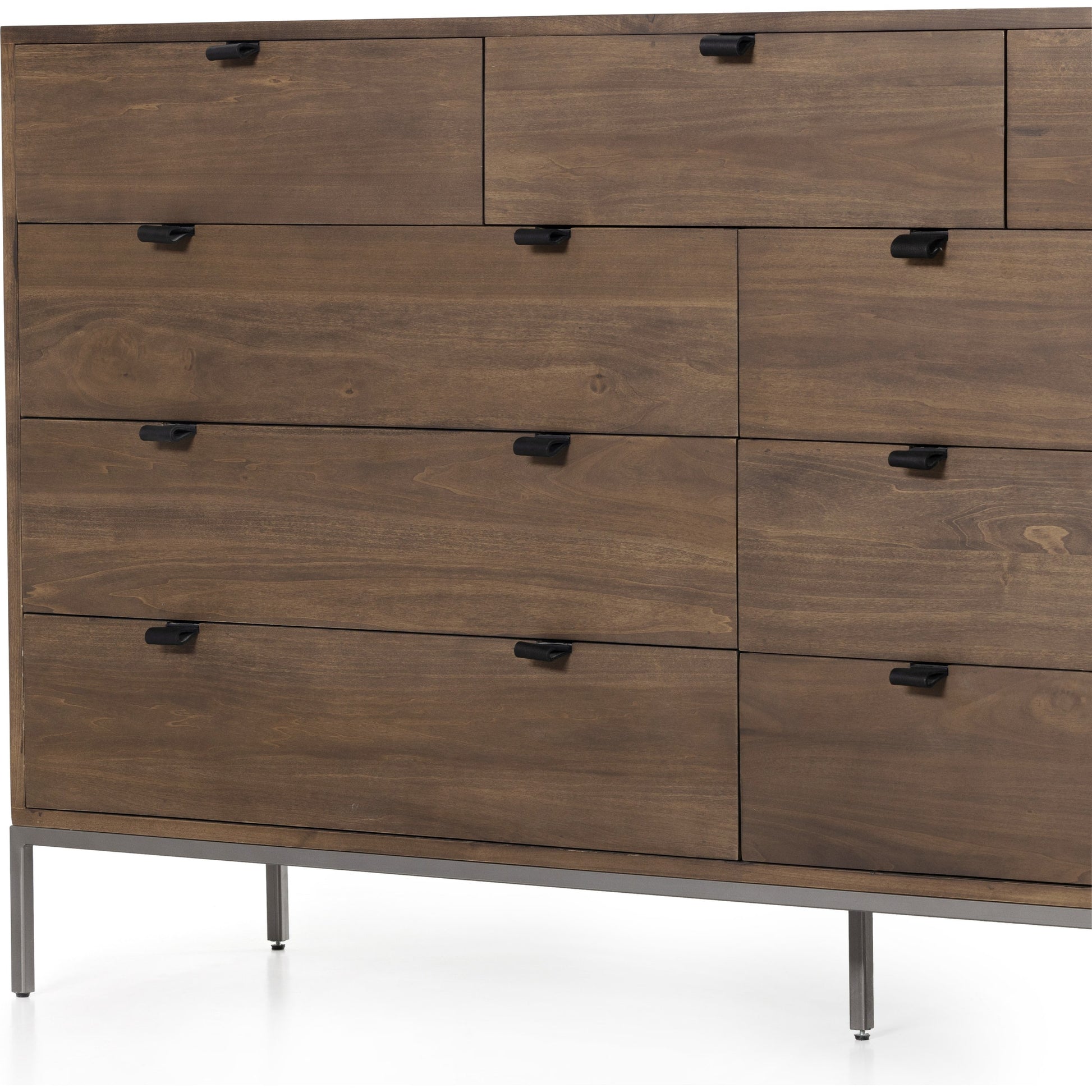 Trey 9 Drawer Dresser by Four Hands. Made from solid poplar, top grain leather in a transitional style.