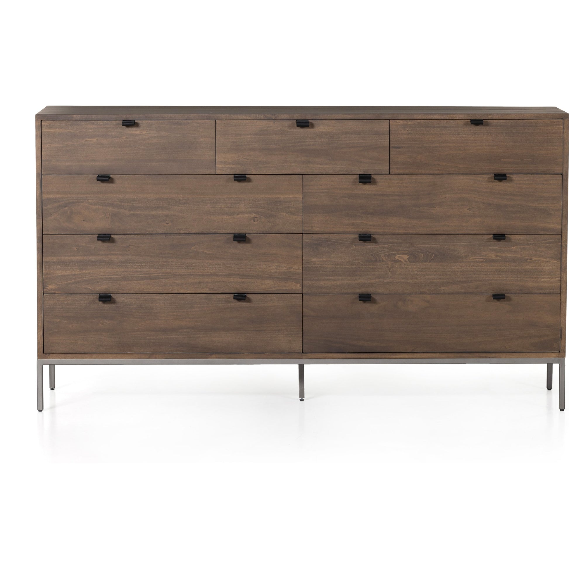 Trey 9 Drawer Dresser by Four Hands. Made from solid poplar, top grain leather in a transitional style.