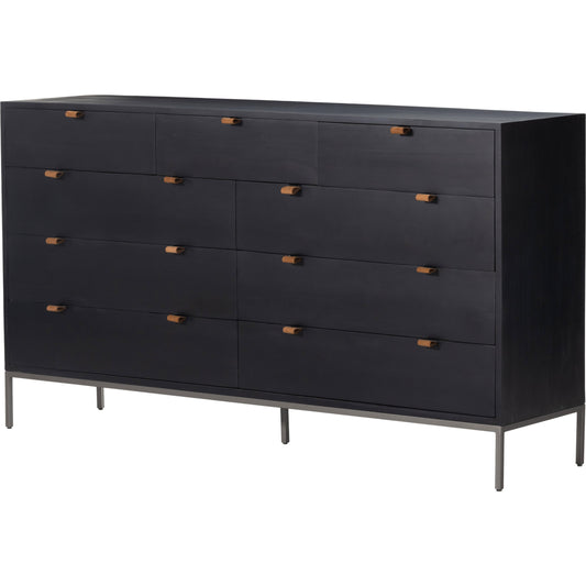 Trey 9 Drawer Dresser by Four Hands. Made from solid poplar, top grain leather in a transitional style.