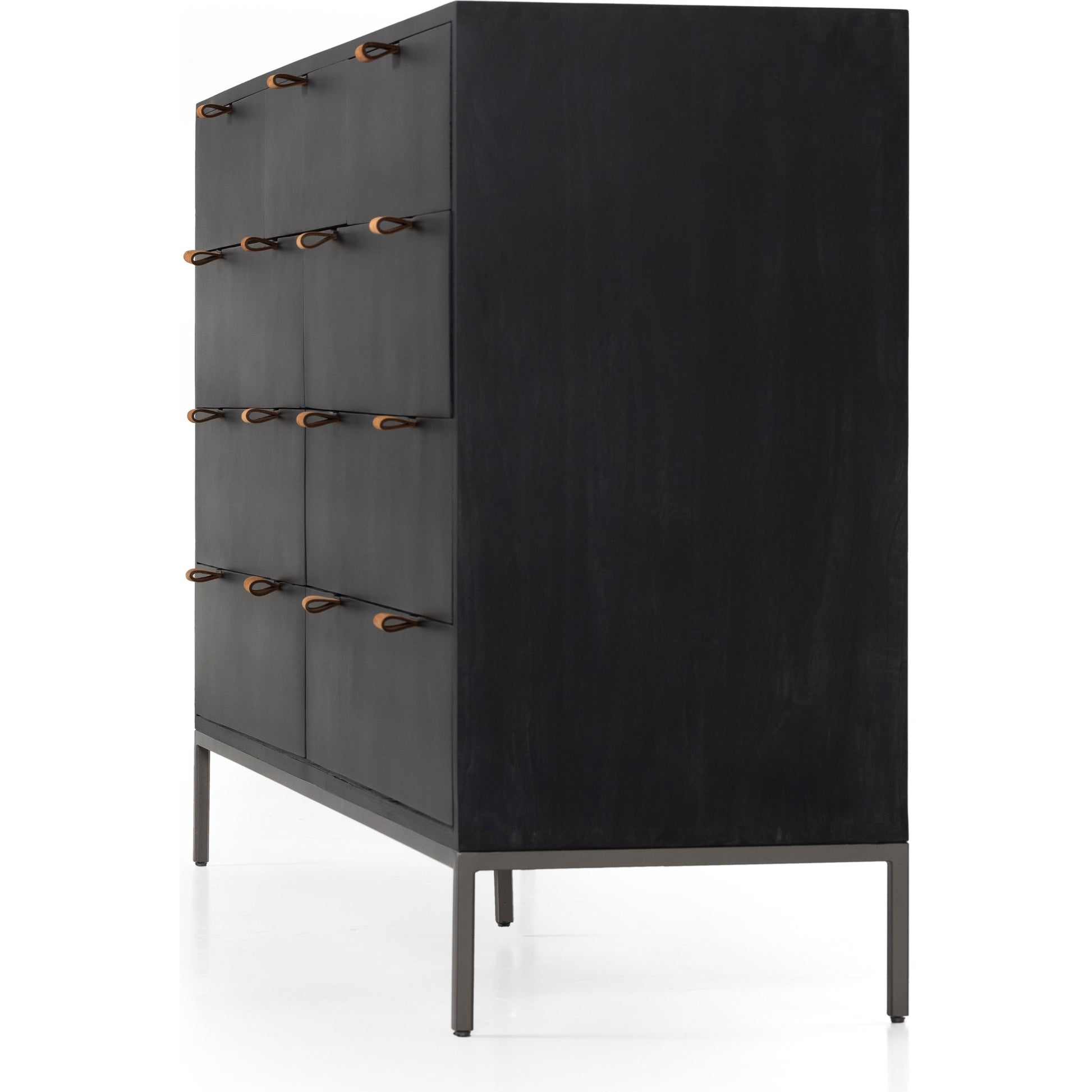 Trey 9 Drawer Dresser by Four Hands. Made from solid poplar, top grain leather in a transitional style.