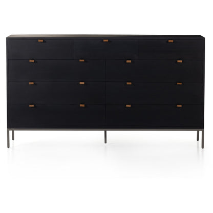 Trey 9 Drawer Dresser by Four Hands. Made from solid poplar, top grain leather in a transitional style.