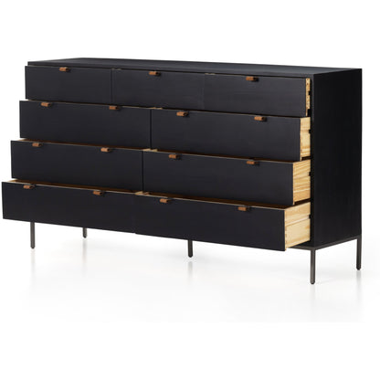 Trey 9 Drawer Dresser by Four Hands. Made from solid poplar, top grain leather in a transitional style.