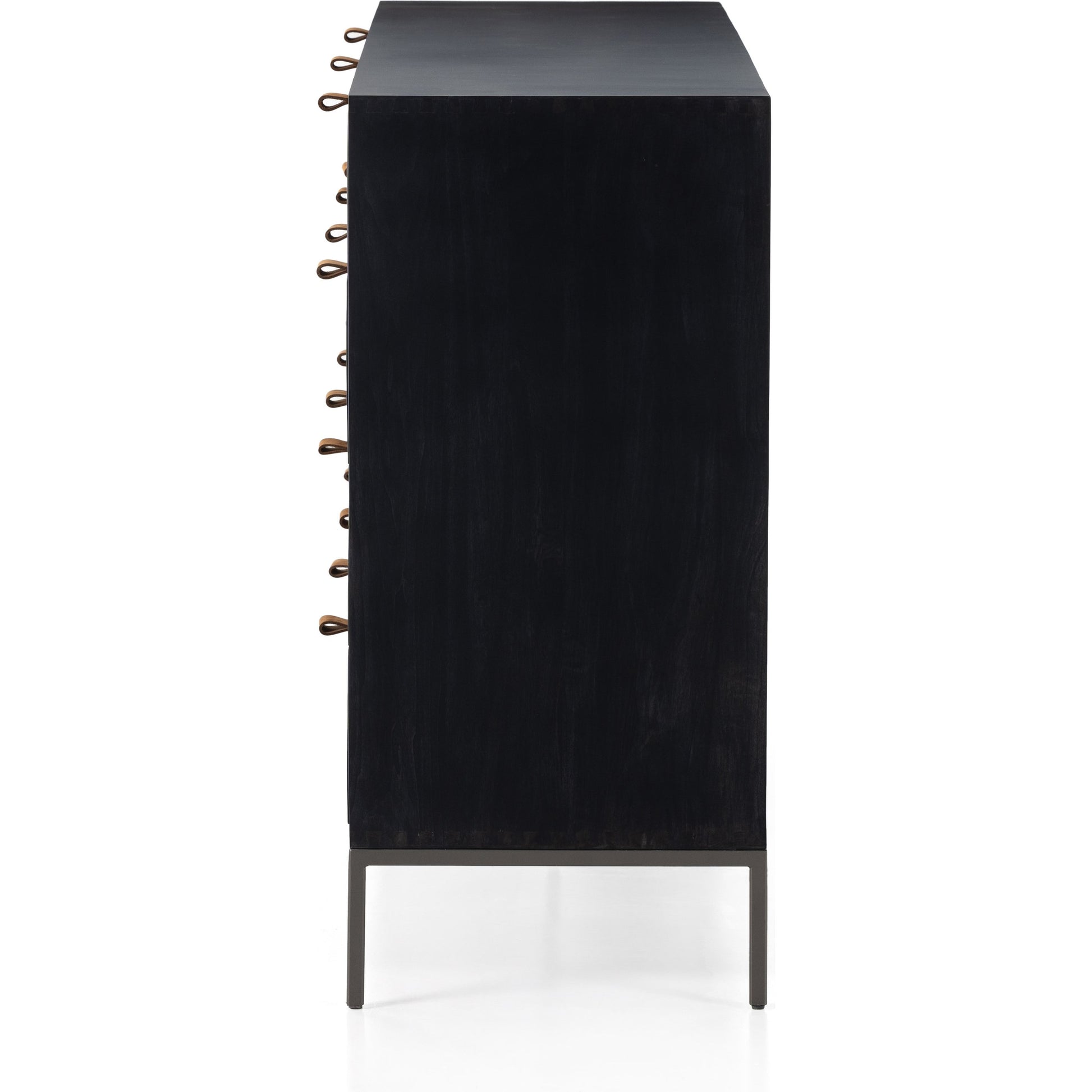 Trey 9 Drawer Dresser by Four Hands. Made from solid poplar, top grain leather in a transitional style.