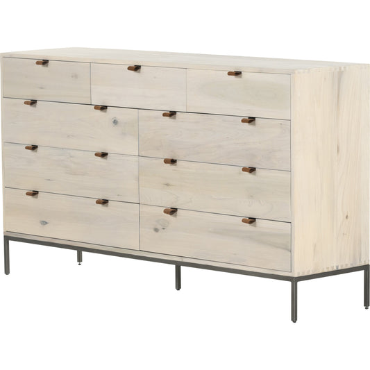 Trey 9 Drawer Dresser by Four Hands. Made from solid poplar, top grain leather in a transitional style.