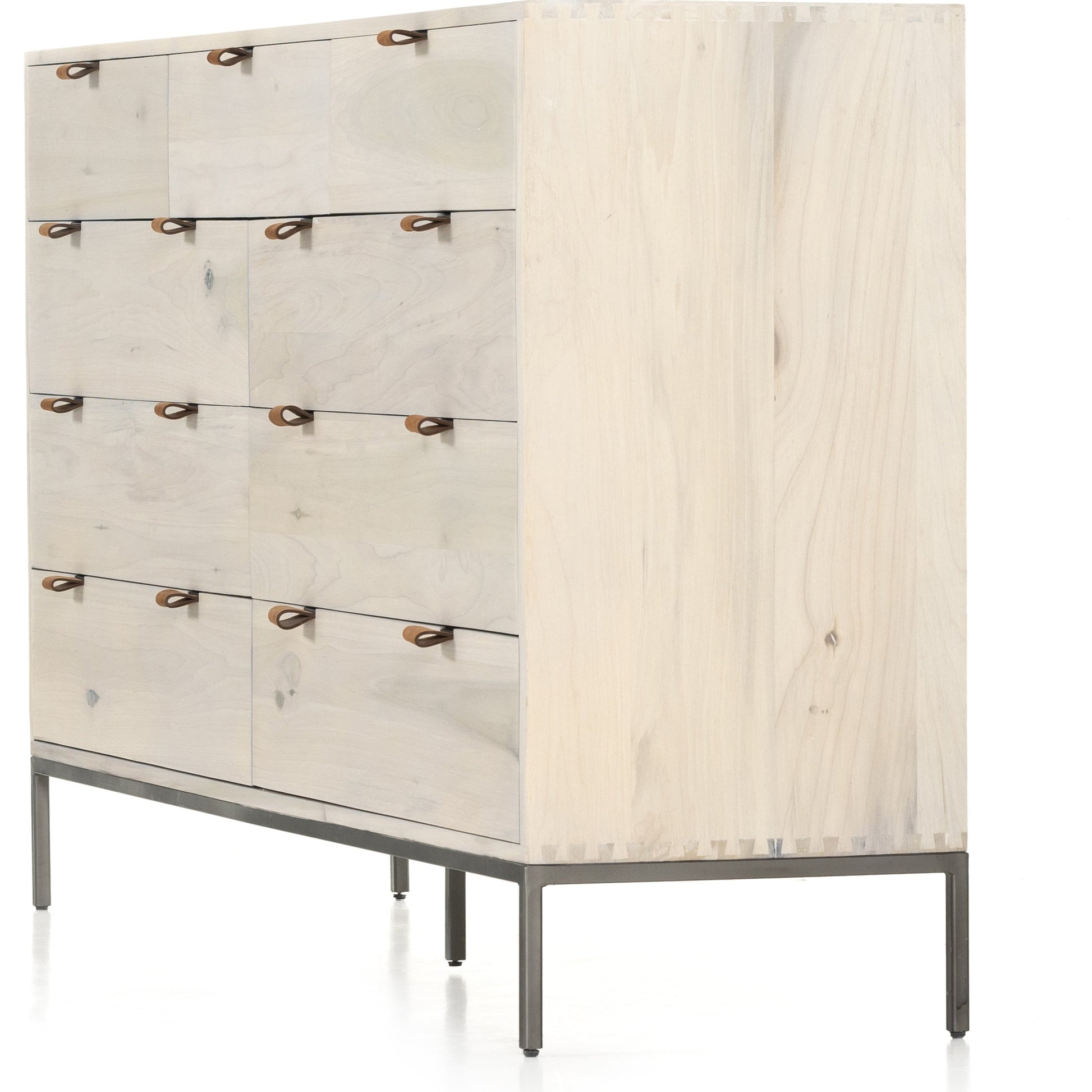 Trey 9 Drawer Dresser by Four Hands. Made from solid poplar, top grain leather in a transitional style.