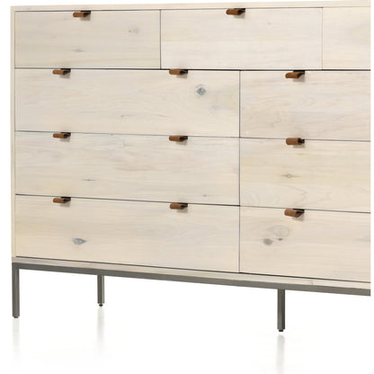 Trey 9 Drawer Dresser by Four Hands. Made from solid poplar, top grain leather in a transitional style.