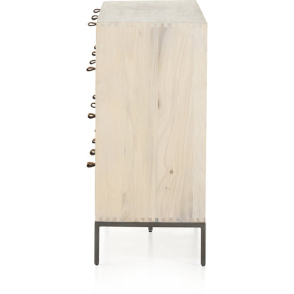 Trey 9 Drawer Dresser by Four Hands. Made from solid poplar, top grain leather in a transitional style.
