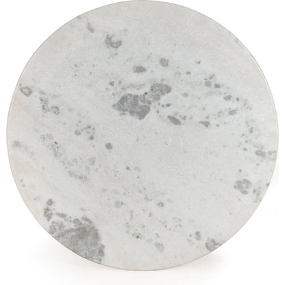 Lucy Round Dining Table by Four Hands in carbon wash, white marble and carbon wash. Made from solid marble, iron, engineered hardwood in a traditional style.