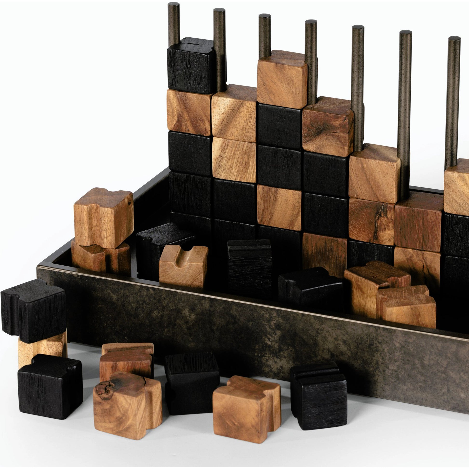 Four In a Row by Four Hands in aged grey, aged metal, natural guanacaste, carbonized black. Made from unique in a modern style.