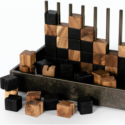 Four In a Row by Four Hands in aged grey, aged metal, natural guanacaste, carbonized black. Made from unique in a modern style.