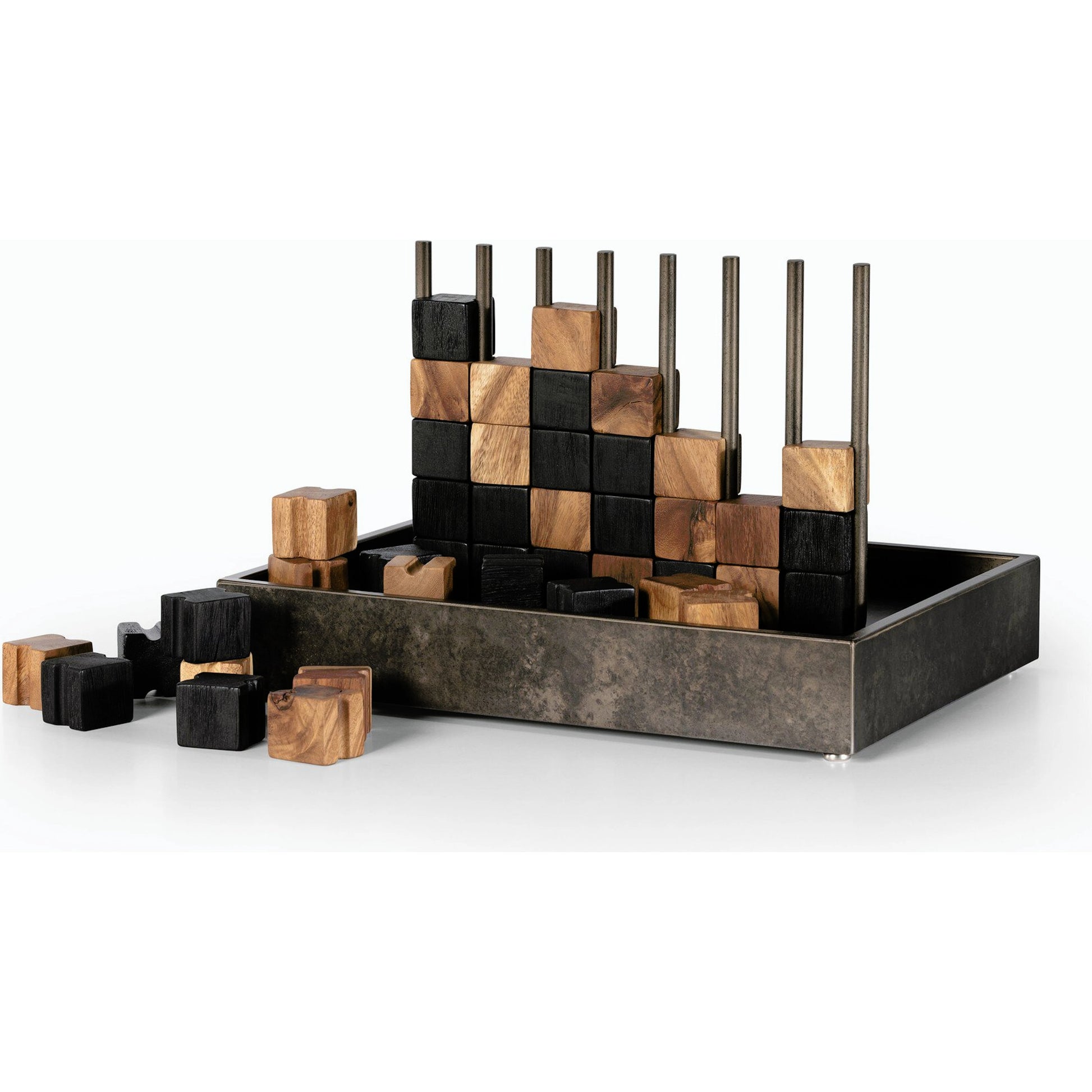 Four In a Row by Four Hands in aged grey, aged metal, natural guanacaste, carbonized black. Made from unique in a modern style.