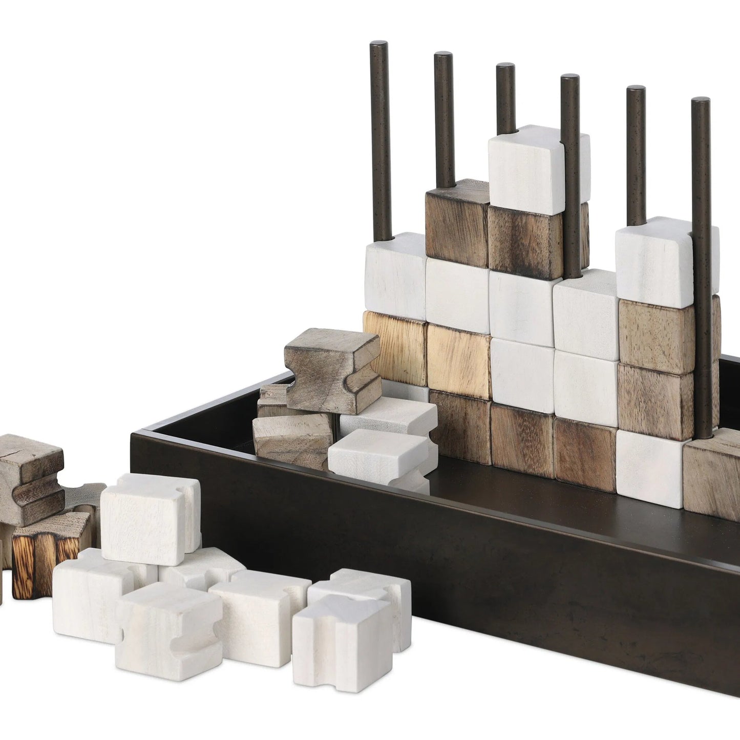 027 SI-2534976 | Closeup | Four In a Row by Four Hands in aged grey, aged metal, natural guanacaste, carbonized black. Made from unique in a modern style.