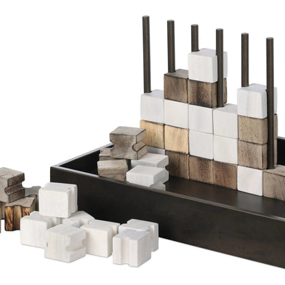 Four In a Row by Four Hands in aged grey, aged metal, natural guanacaste, carbonized black. Made from unique in a modern style.