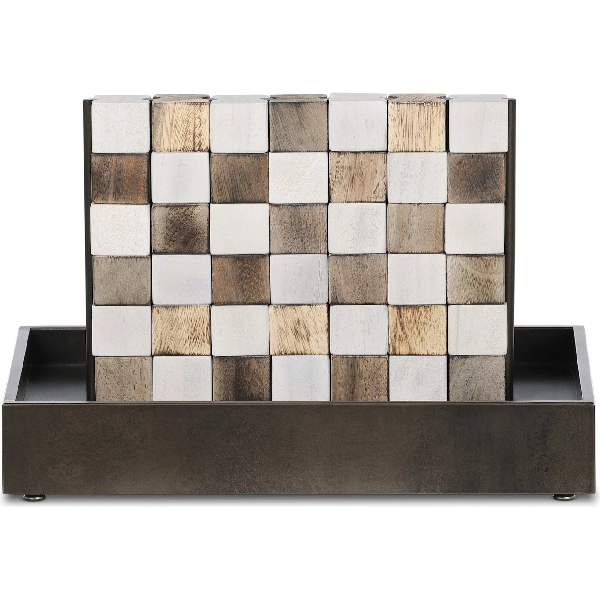 Four In a Row by Four Hands in aged grey, aged metal, natural guanacaste, carbonized black. Made from unique in a modern style.