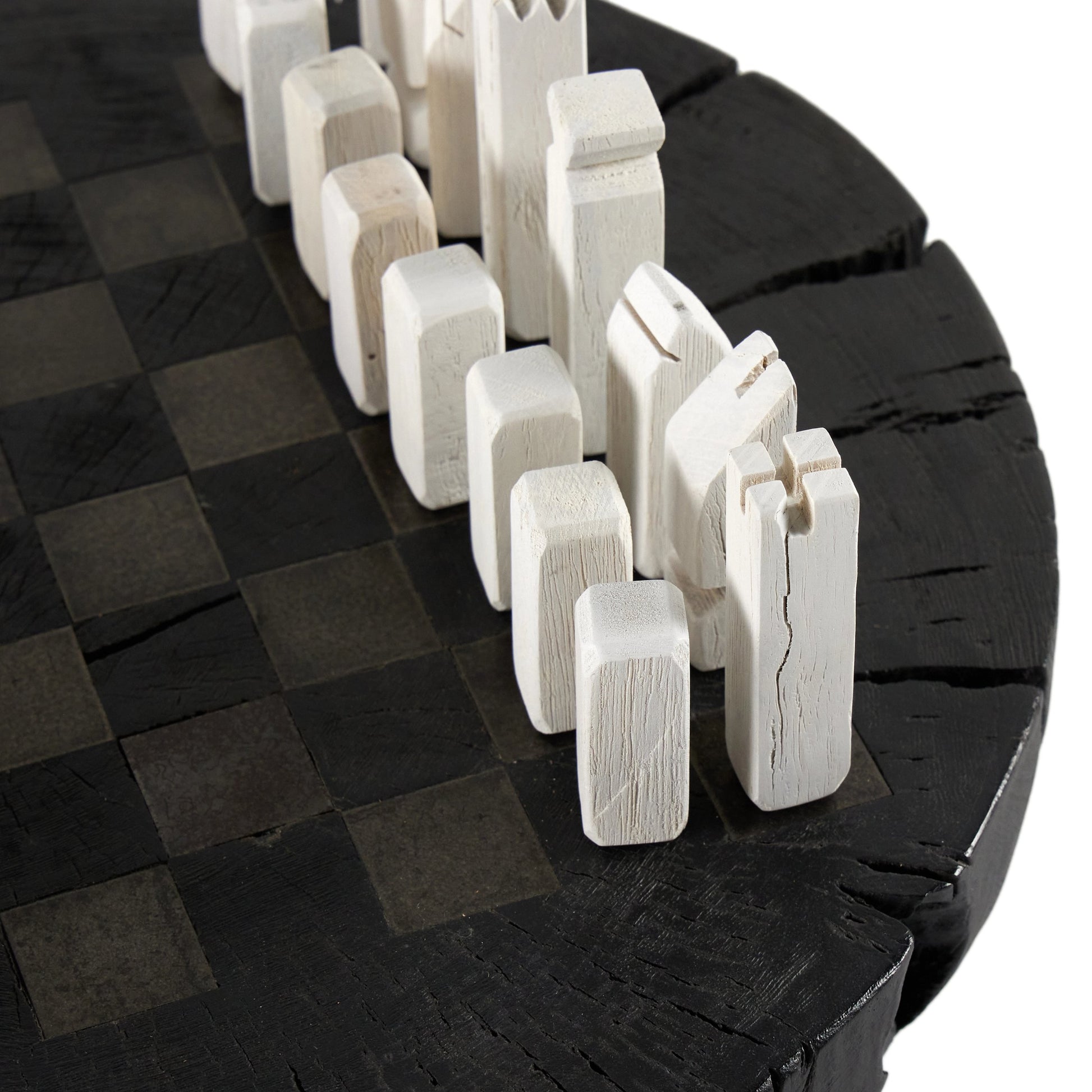 Modern Chess Set by Four Hands in ivory. Made from solid mixed reclaimed wood, iron in a modern style.