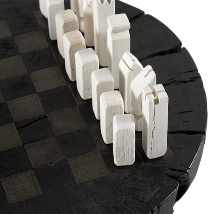 Modern Chess Set by Four Hands in ivory. Made from solid mixed reclaimed wood, iron in a modern style.