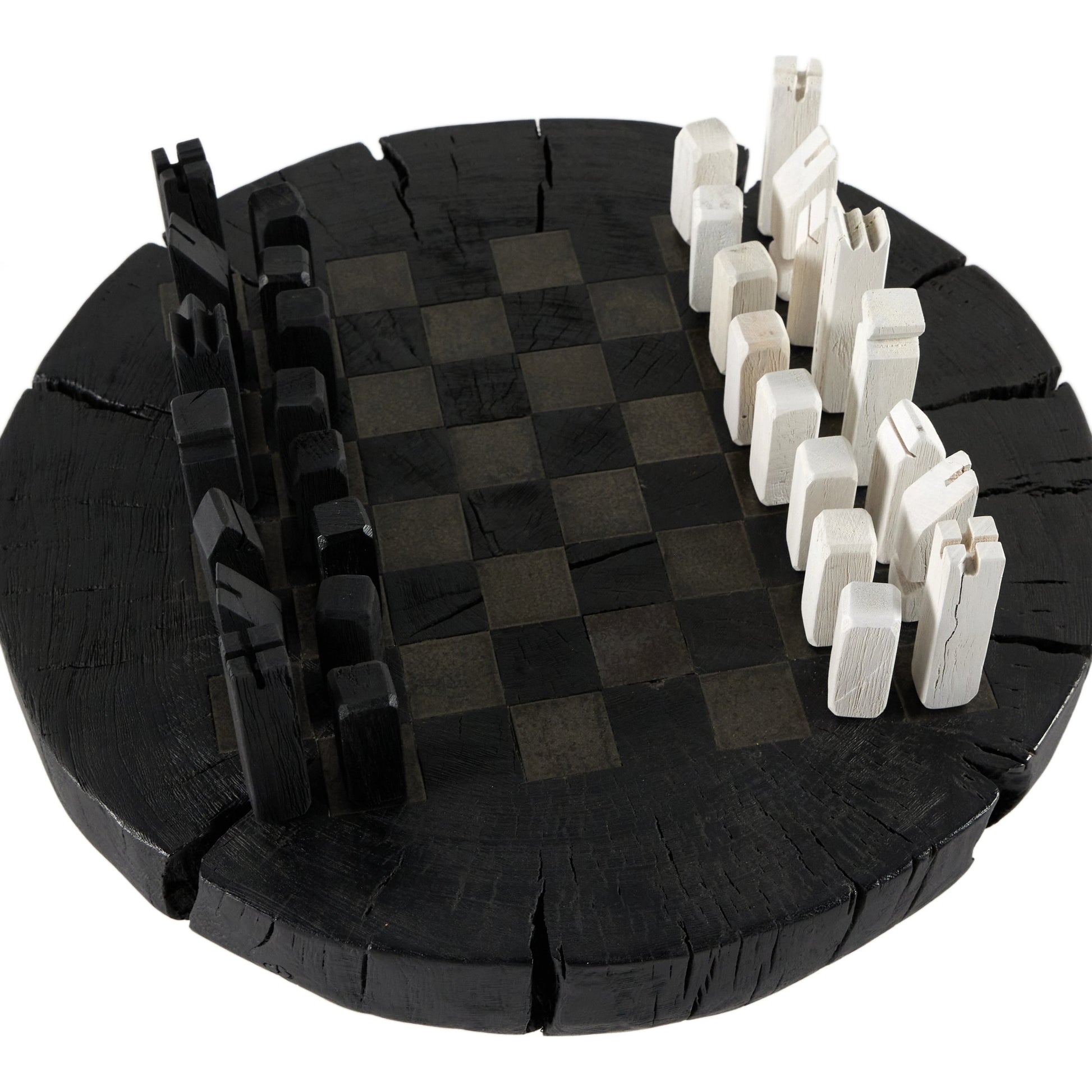 Modern Chess Set by Four Hands in ivory. Made from solid mixed reclaimed wood, iron in a modern style.