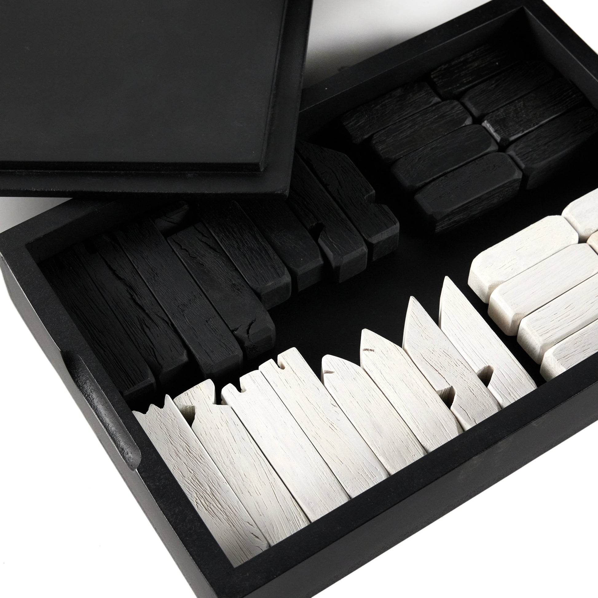 Modern Chess Set by Four Hands in ivory. Made from solid mixed reclaimed wood, iron in a modern style.