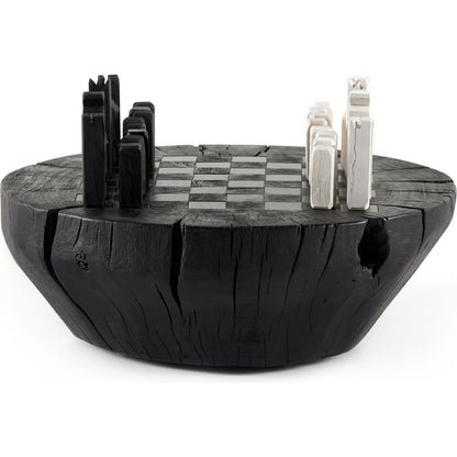 Modern Chess Set by Four Hands in ivory. Made from solid mixed reclaimed wood, iron in a modern style.