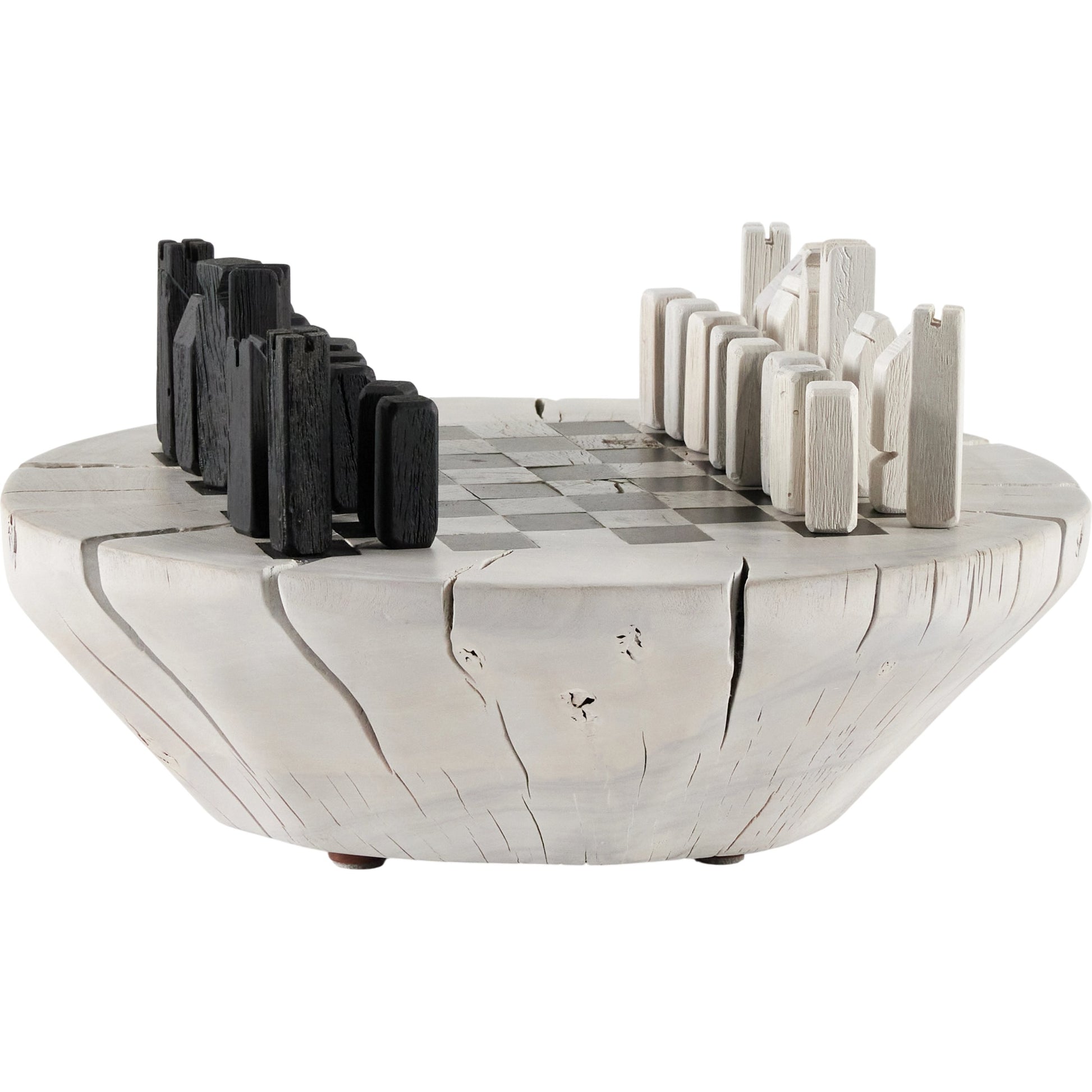 Modern Chess Set by Four Hands in ivory. Made from solid mixed reclaimed wood, iron in a modern style.