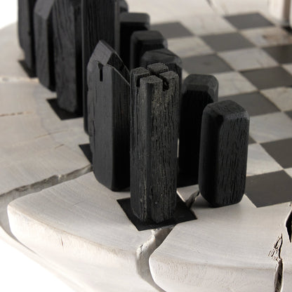 Modern Chess Set by Four Hands in ivory. Made from solid mixed reclaimed wood, iron in a modern style.