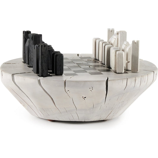 Modern Chess Set by Four Hands in ivory. Made from solid mixed reclaimed wood, iron in a modern style.