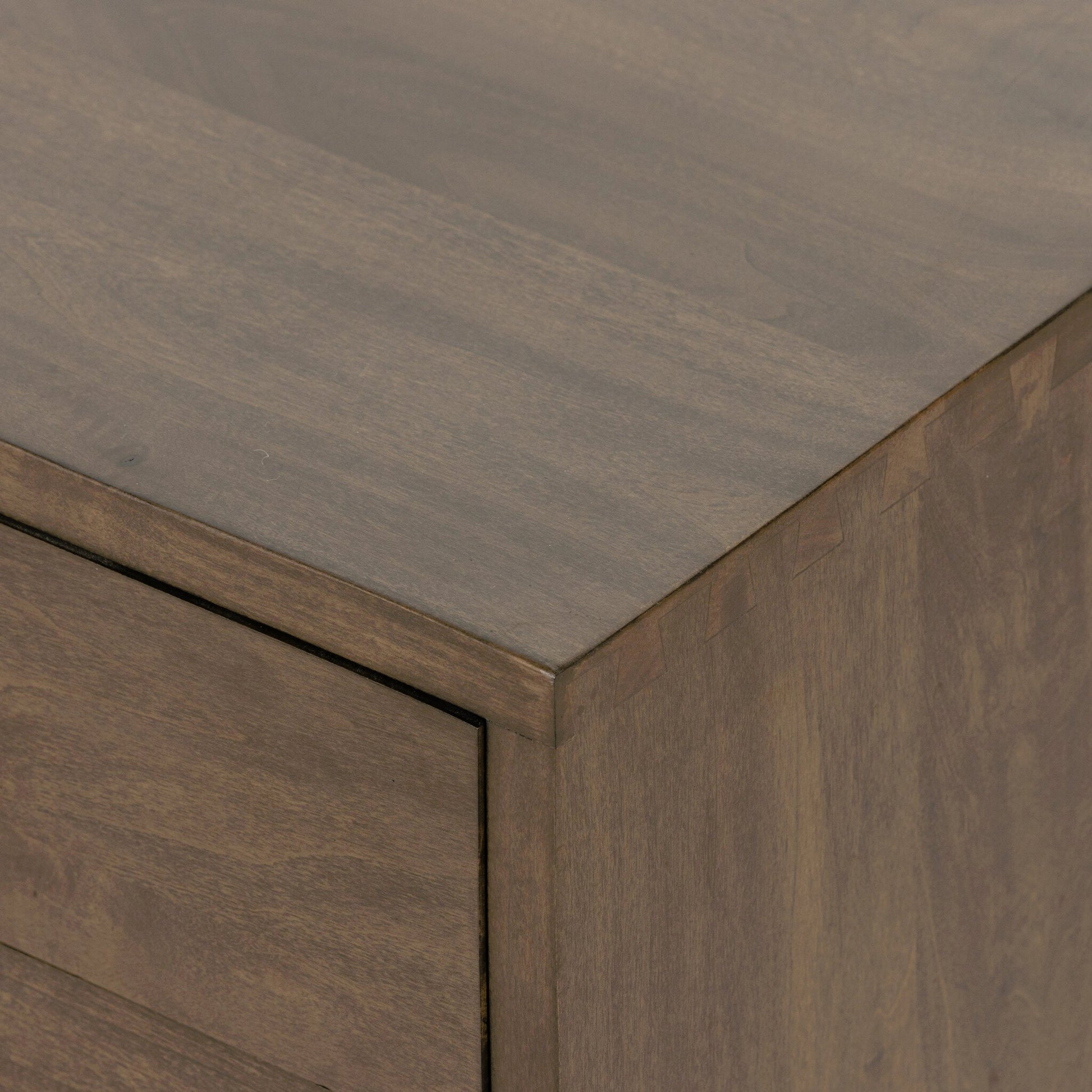 Trey Large Nightstand by Four Hands. Made from solid poplar, top grain leather, iron in a modern style.