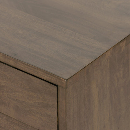 Trey Large Nightstand by Four Hands. Made from solid poplar, top grain leather, iron in a modern style.