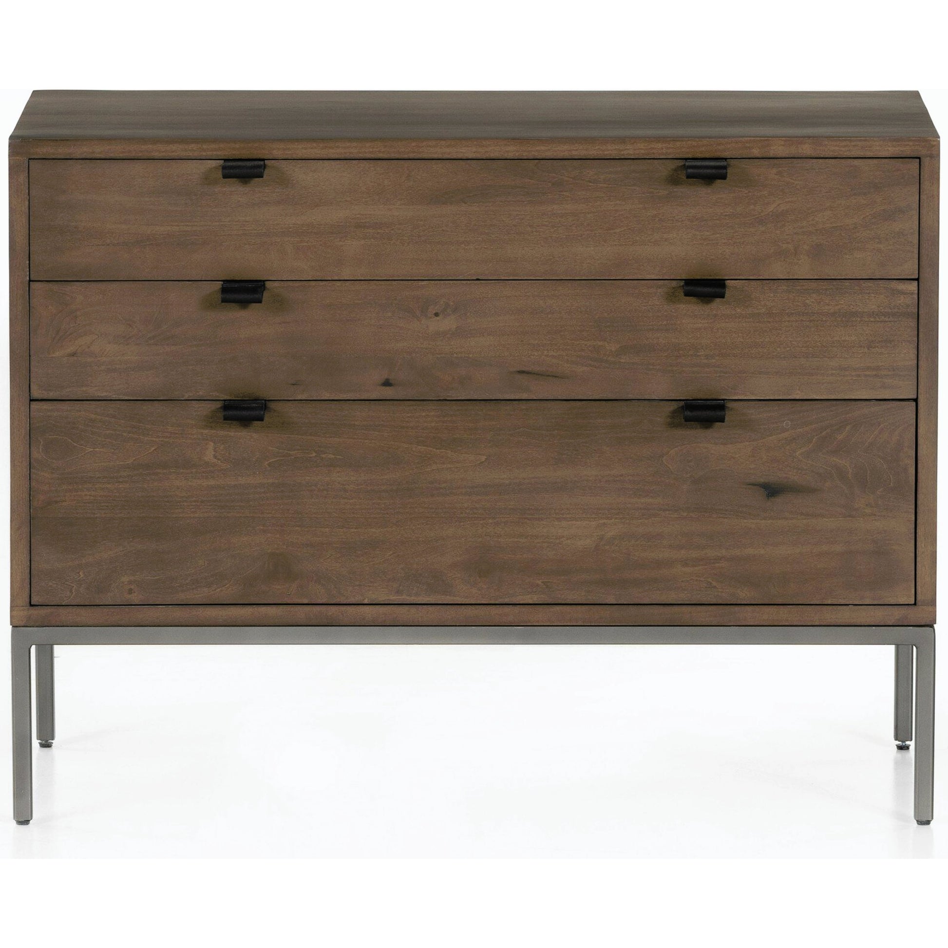 Trey Large Nightstand by Four Hands. Made from solid poplar, top grain leather, iron in a modern style.