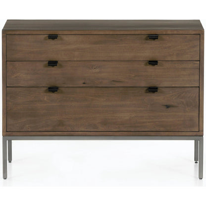 Trey Large Nightstand by Four Hands. Made from solid poplar, top grain leather, iron in a modern style.