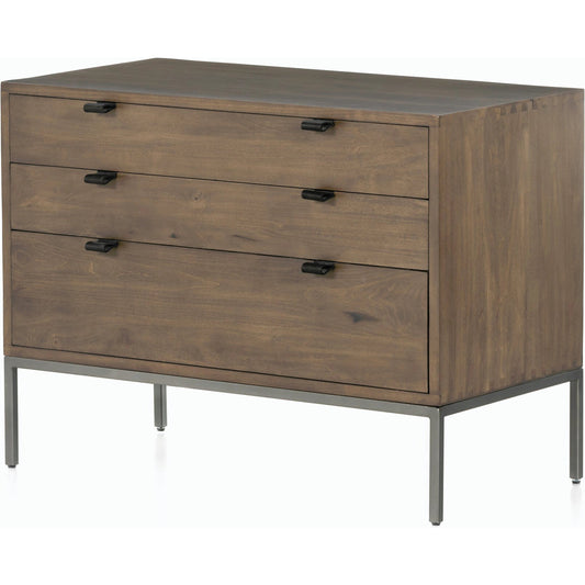 001 SI-2137668 | Primary Silo | Trey Large Nightstand by Four Hands. Made from solid poplar, top grain leather, iron in a modern style.