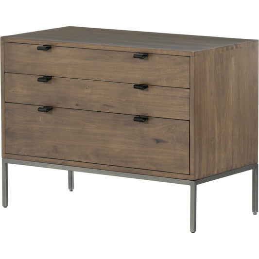 Trey Large Nightstand by Four Hands. Made from solid poplar, top grain leather, iron in a modern style.