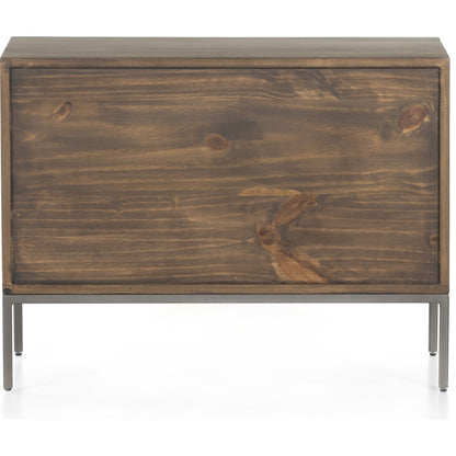 Trey Nightstand by Four Hands. Made from solid poplar, top grain leather, iron in a modern style.