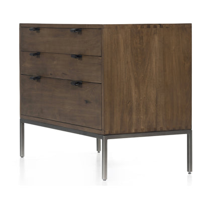 Trey Nightstand by Four Hands. Made from solid poplar, top grain leather, iron in a modern style.
