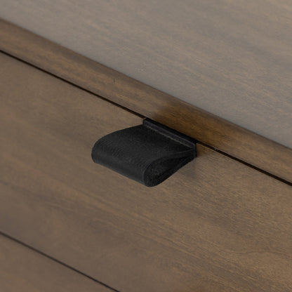 Trey Nightstand by Four Hands. Made from solid poplar, top grain leather, iron in a modern style.