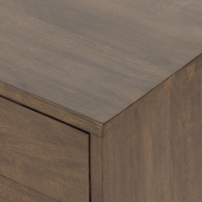 Trey Nightstand by Four Hands. Made from solid poplar, top grain leather, iron in a modern style.