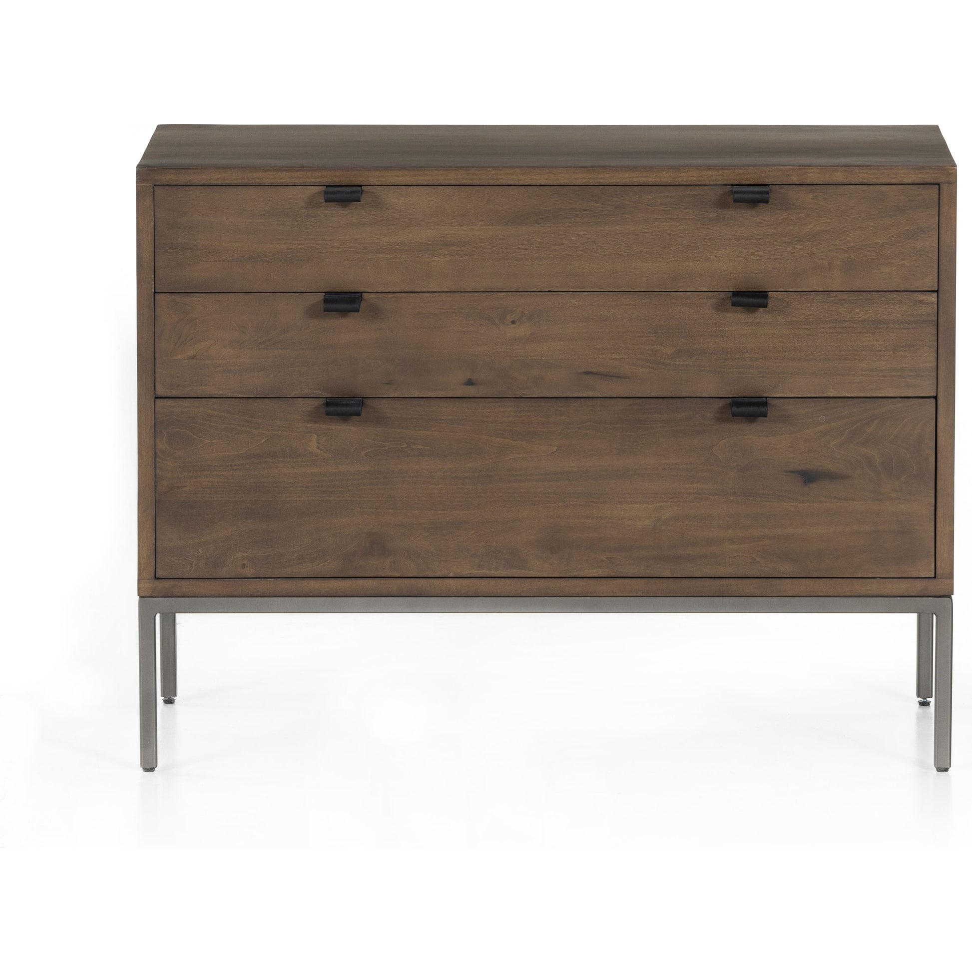 Trey Nightstand by Four Hands. Made from solid poplar, top grain leather, iron in a modern style.