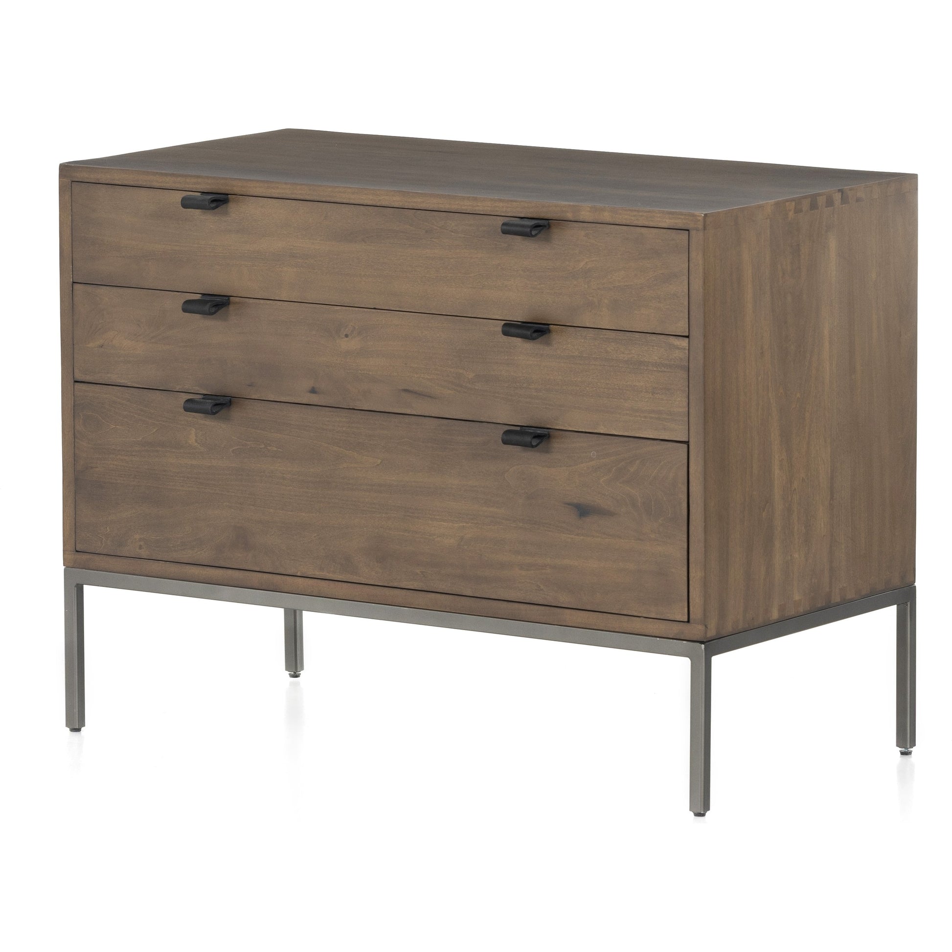 Trey Nightstand by Four Hands. Made from solid poplar, top grain leather, iron in a modern style.