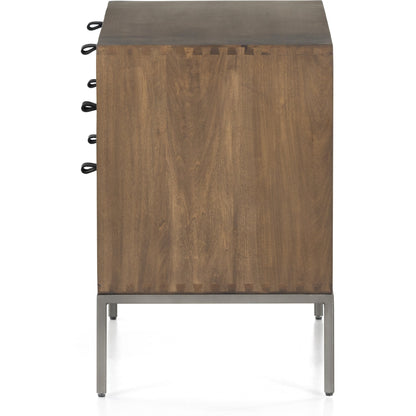 Trey Nightstand by Four Hands. Made from solid poplar, top grain leather, iron in a modern style.
