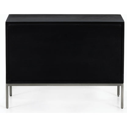 Trey Large Nightstand by Four Hands. Made from solid poplar, top grain leather, iron in a modern style.