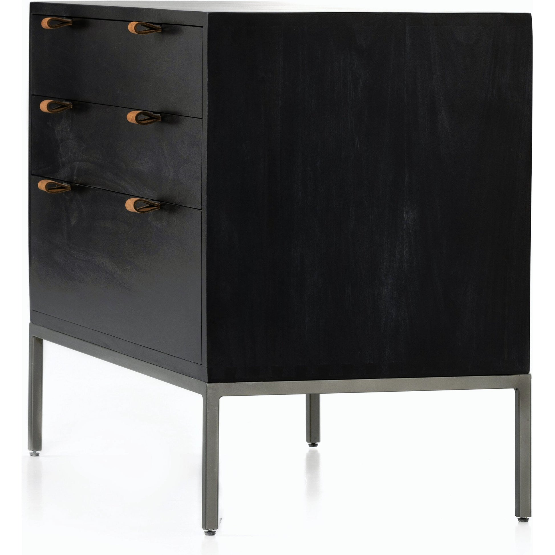 Trey Large Nightstand by Four Hands. Made from solid poplar, top grain leather, iron in a modern style.