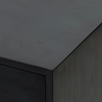 Trey Large Nightstand by Four Hands. Made from solid poplar, top grain leather, iron in a modern style.