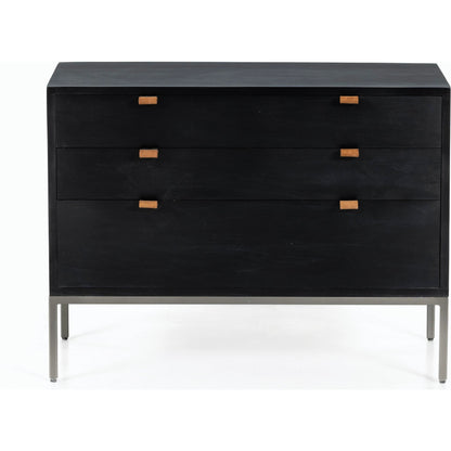 Trey Large Nightstand by Four Hands. Made from solid poplar, top grain leather, iron in a modern style.